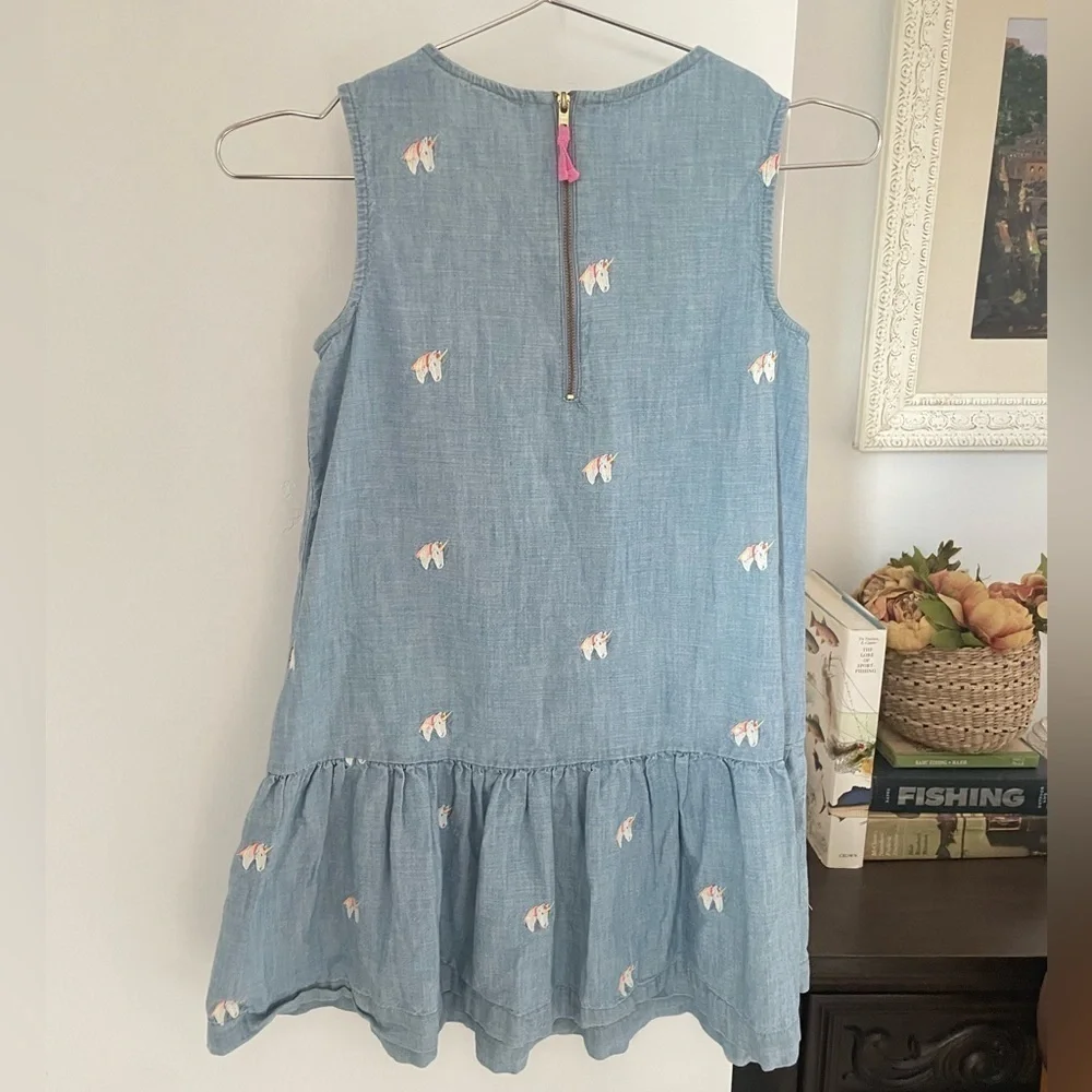 Crewcuts Unicorn Chambray Dress Ruffle Bottom NWOT size 10
